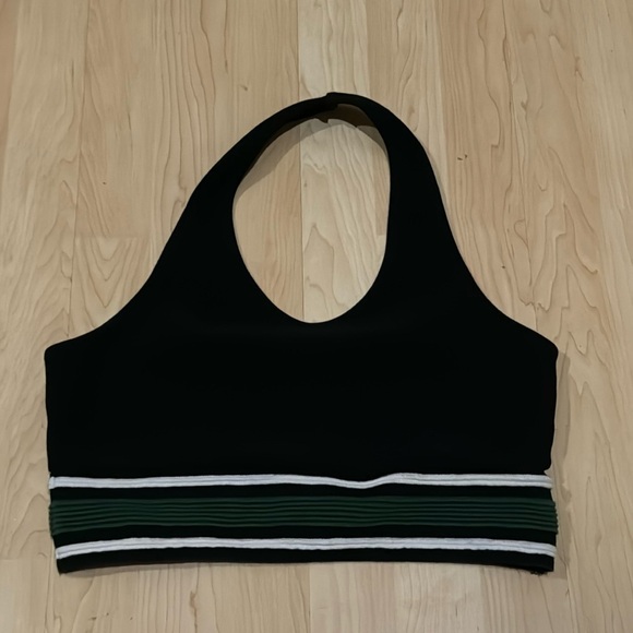 Black Green White Halter Crop Top - Picture 3 of 5